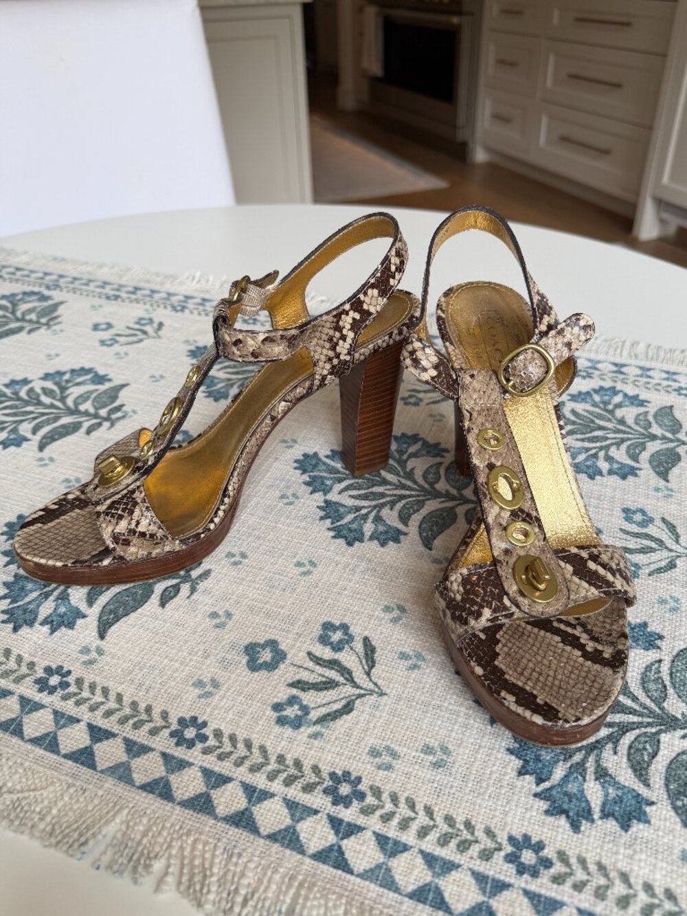 Coach Tamara Sandals | Neutral Snakeskin Print | Gold Hardware | Women Size 9